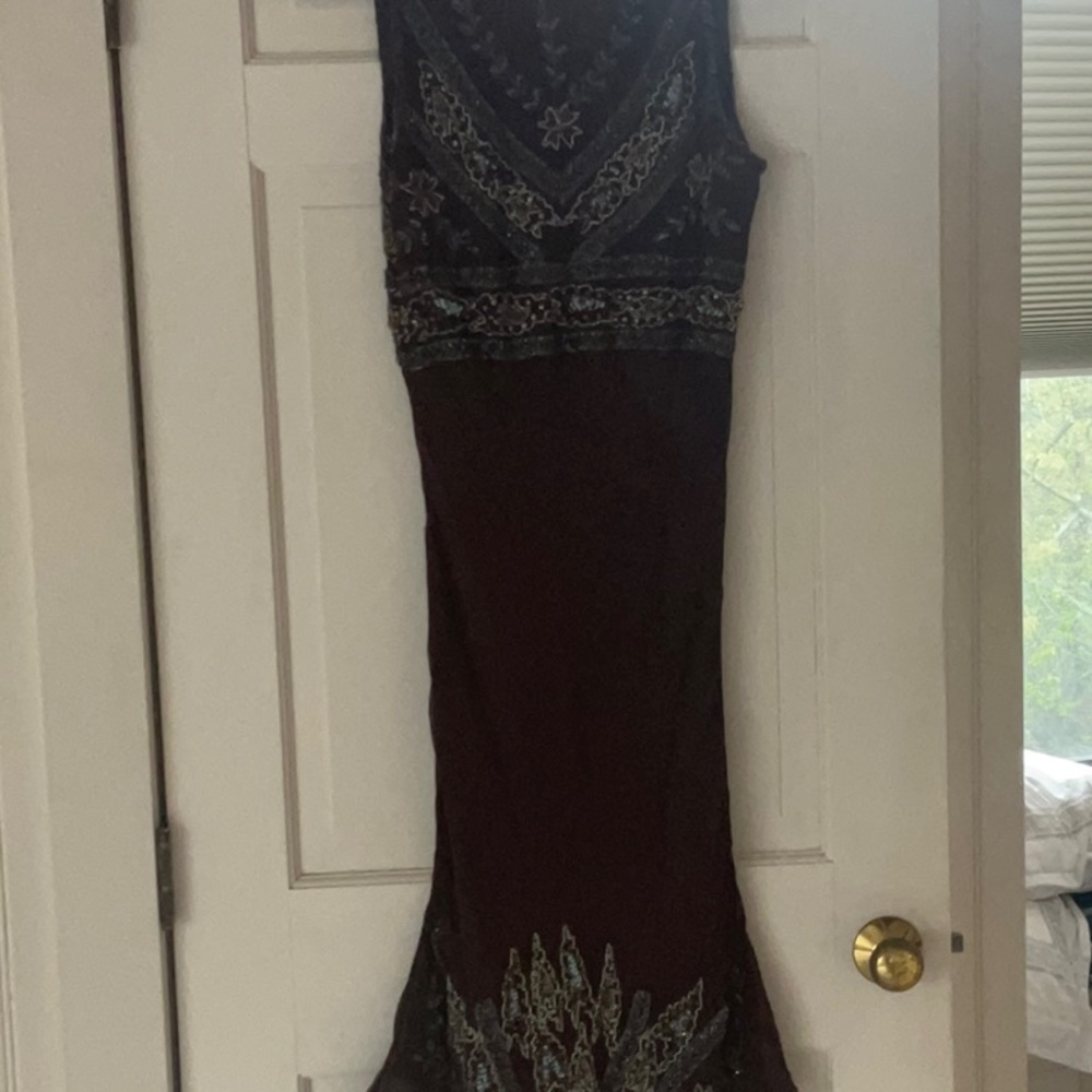 STUNNING BEADED AFTERSHOCK XL DRESS NWOT chiffon beaded few beads missing left - Picture 8 of 14